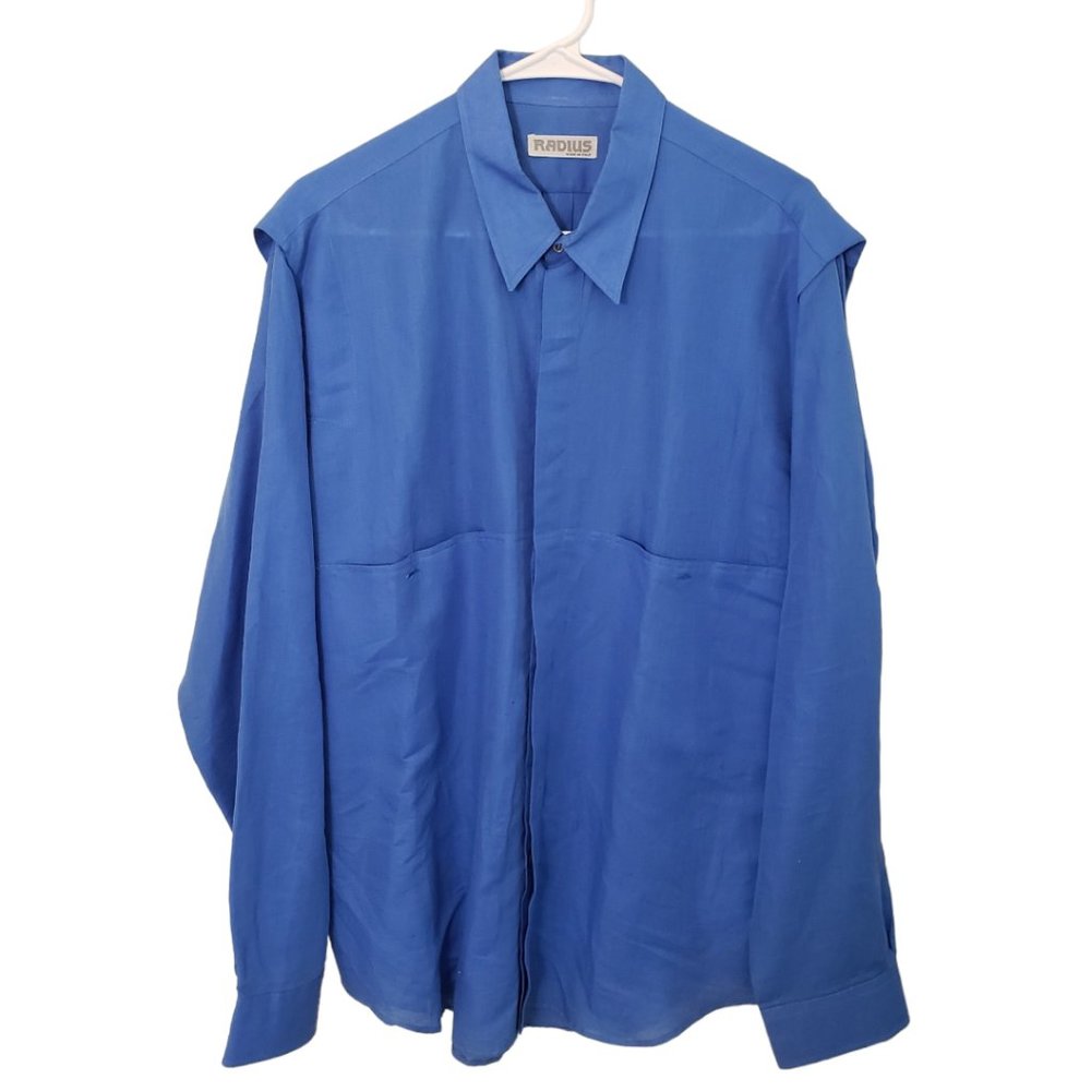 CT442a Radius Vintage Italian Blue Linen Cotton Blend Men's Shirt 16.5